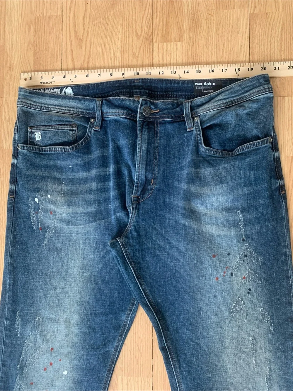 Buffalo David Bitton men’s Blue Jeans distressed Denim pants Medium Wash 40x30
